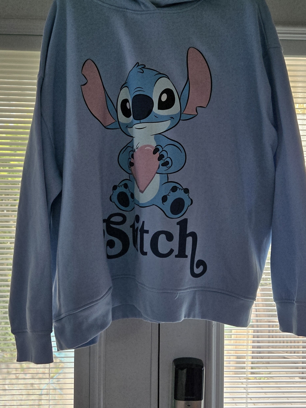 NWT Disney Stitch Light Blue Pullover Hoodie with Pink Heart Graphic 2xl